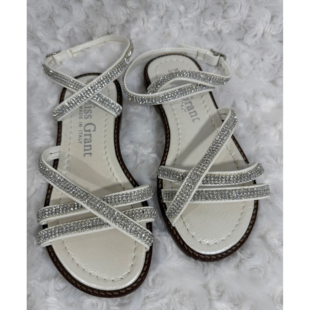 Miss Grant Girl White Rhinestone Strappy Sandals Made in Italy Size 30 EUR 12 US